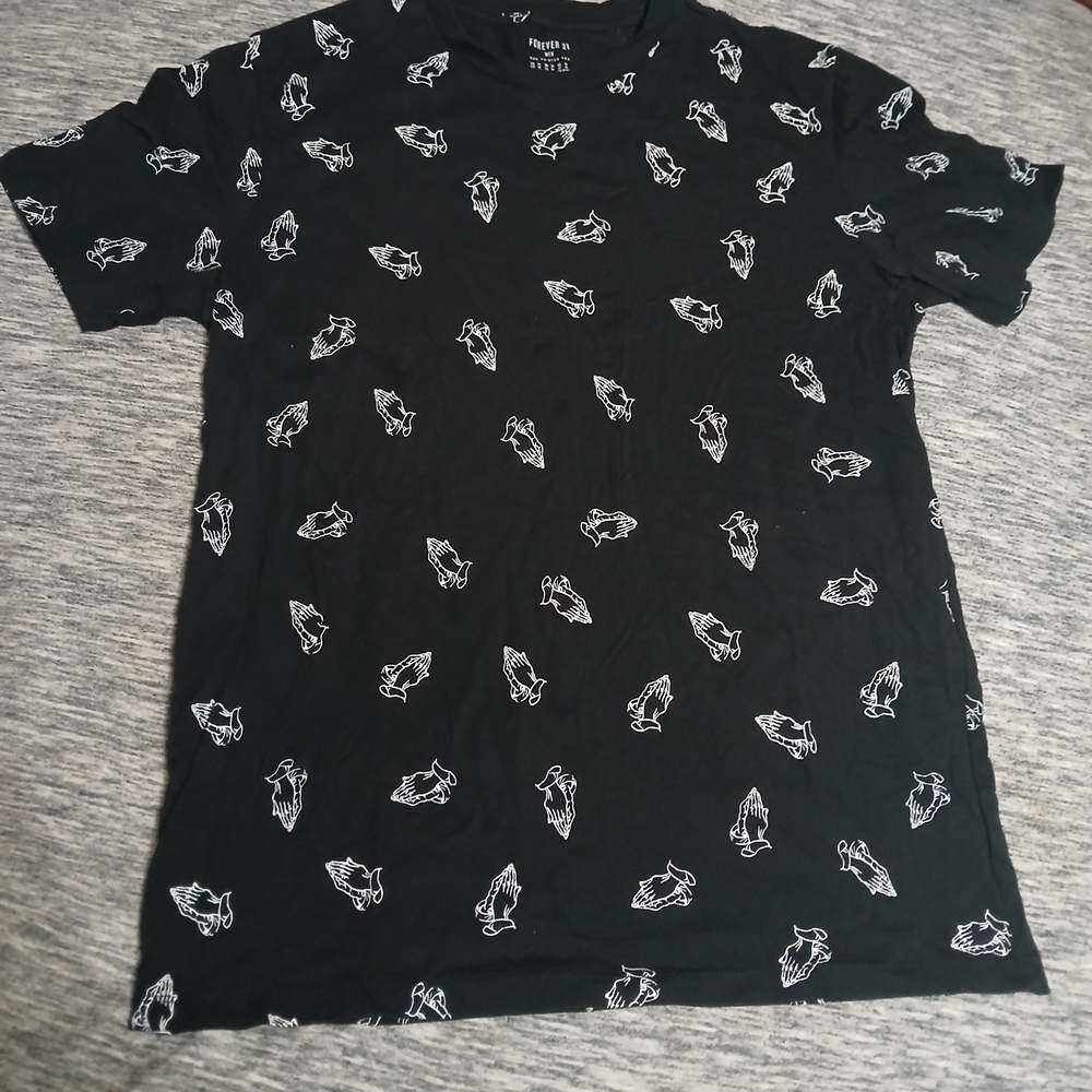 Forever 21 Black Tee with White Hand Pattern